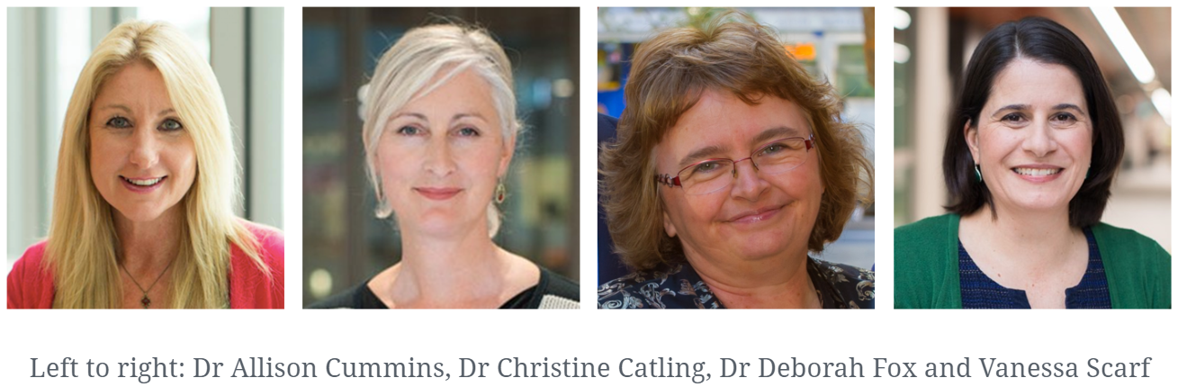 Profile pictures of the 2019 Learning and Teaching Awards winners for Strengthening the UTS Model of Learning - Dr Allison Cummins, Dr Christine Catling, Dr Deborah Fox and Vanessa Scarf.